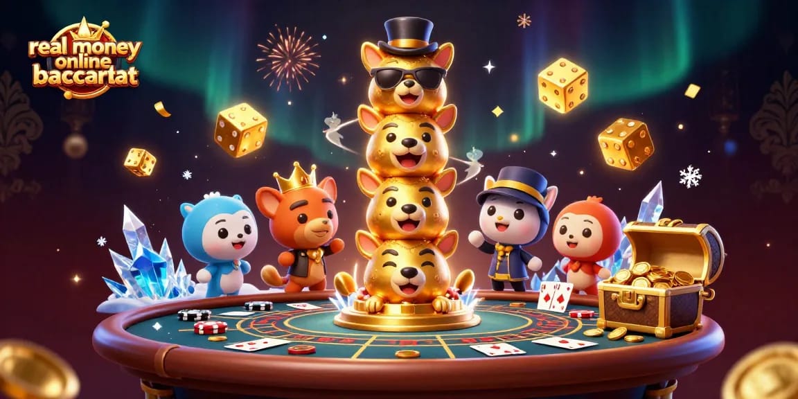 Experience exciting real money online baccarat with vibrant casino elements and dynamic imagery.
