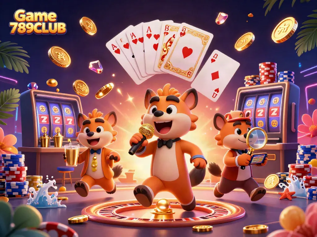 Experience Game 789CLUB with lively hyena characters bringing joy in a vibrant casino scene.