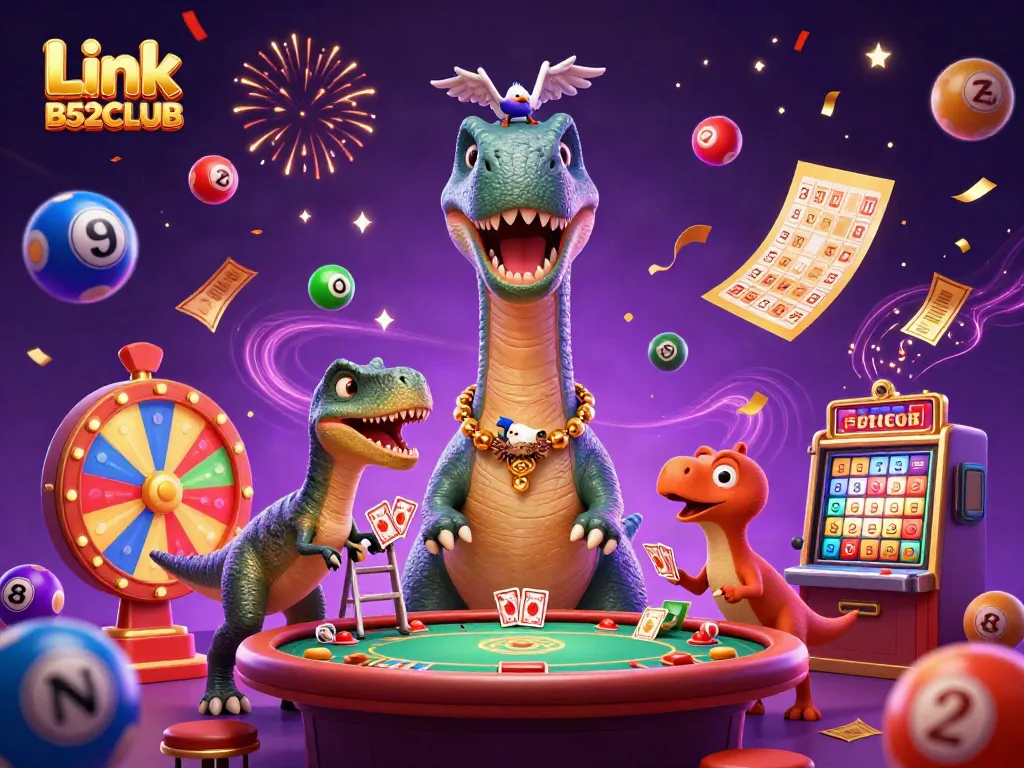 Experience thrilling gameplay at Link B52CLUB with a vibrant casino scene filled with dynamic elements.