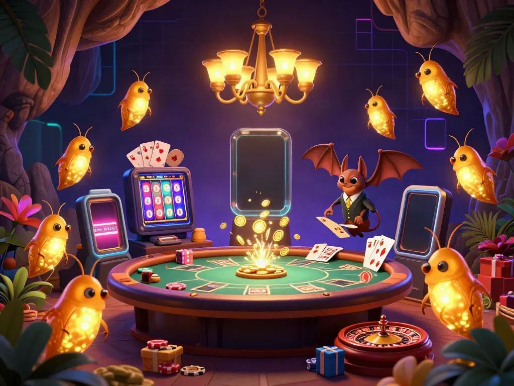 Experience captivating gameplay at red88 with a vibrant cave casino scene, showcasing glowing creatures and dynamic gaming elements.