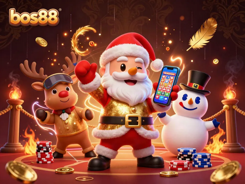 Spin to win with bos88's festive 3D characters in a vibrant casino scene filled with gold!