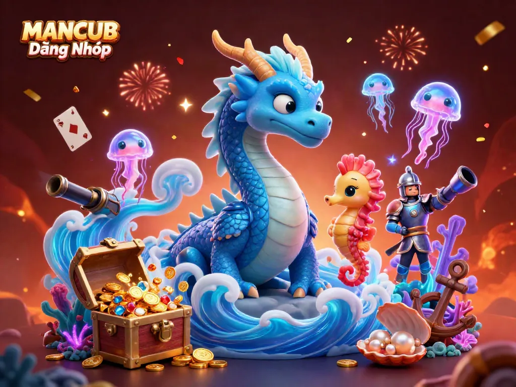 Engage with MANCUB Đăng Nhập for thrilling casino experiences surrounded by vibrant 3D characters and elements.