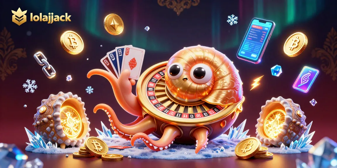 Win big at Lolajack with a vibrant display of a nautilus roulette wheel and glowing crypto elements.