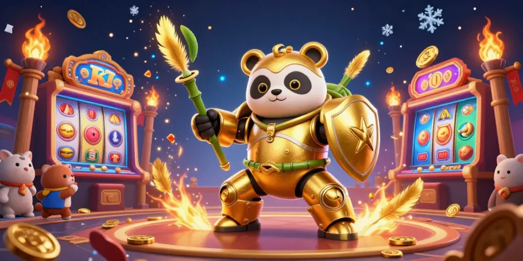 Join the action at lucky88 as a golden panda pilots an exciting online casino mech suit.