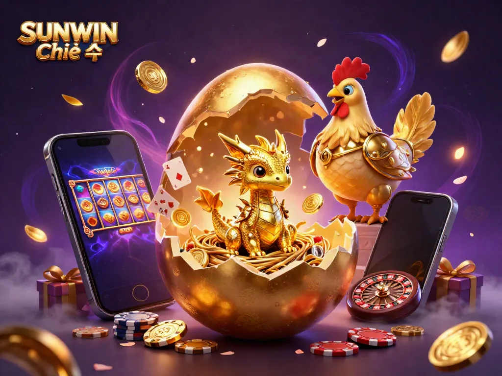 Experience the excitement of SUNWIN Chính thức with a golden dragon and dynamic casino elements.