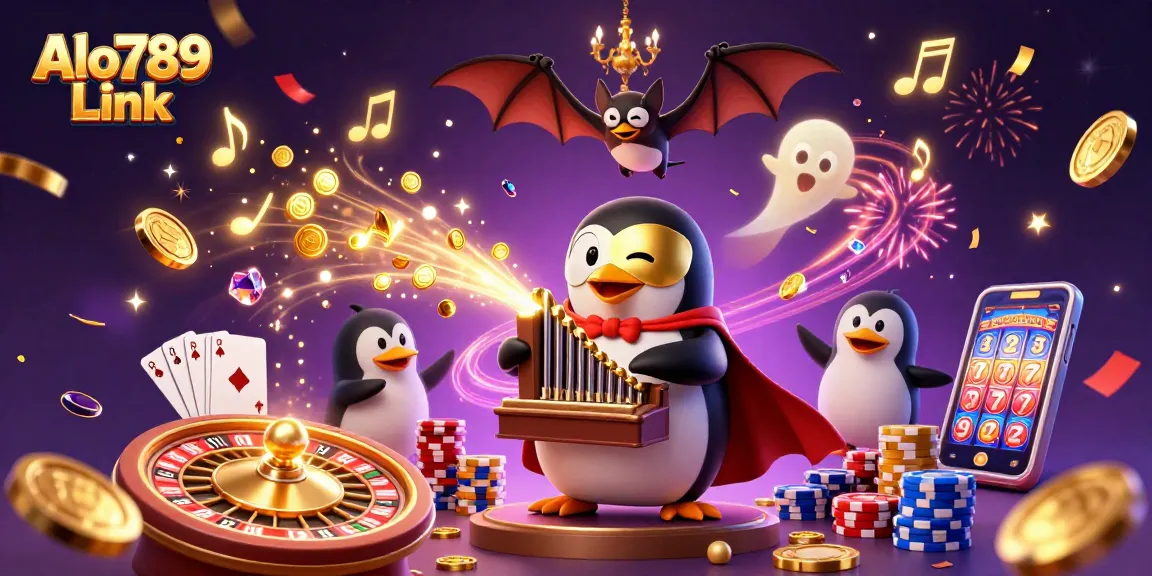 Experience the thrill of gambling at Alo789 Link with vibrant casino elements and engaging characters.