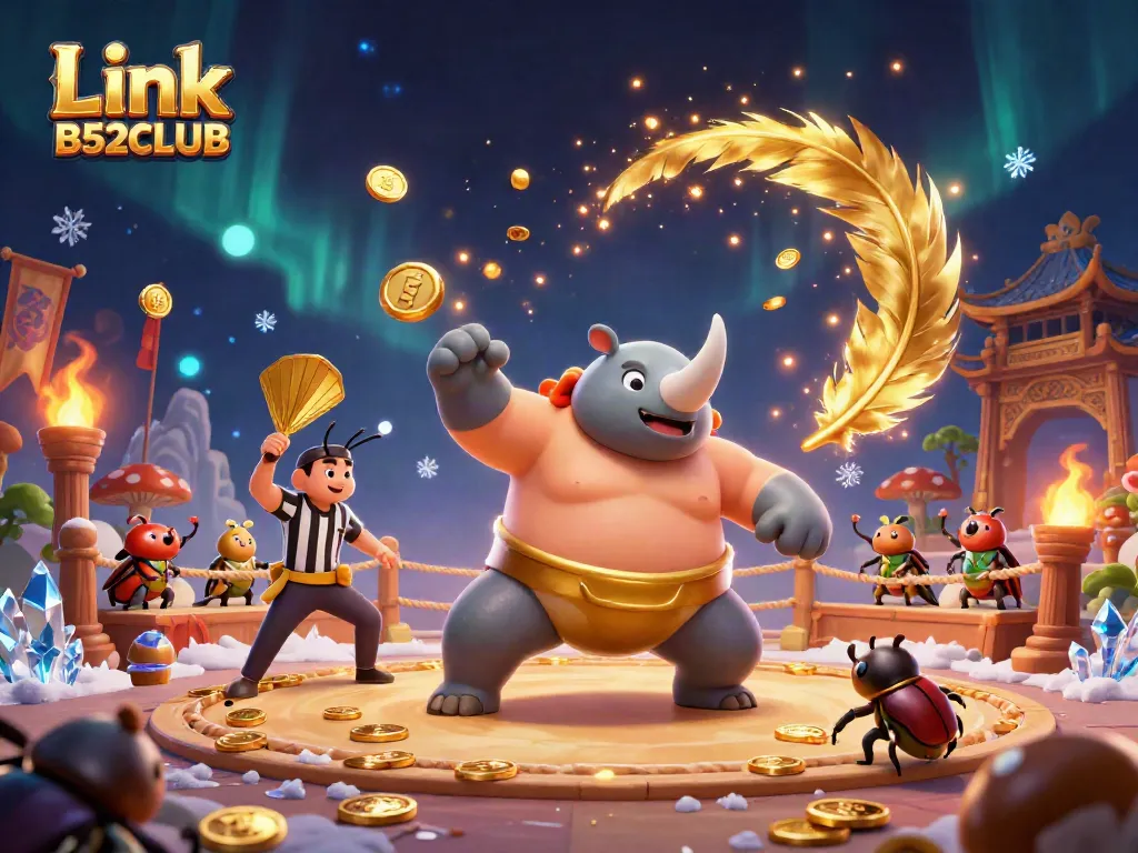 Experience the thrill of Link B52CLUB with this dynamic illustration featuring a sumo champion beetle in action.