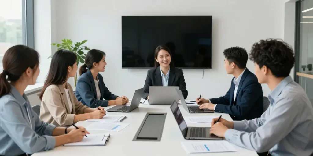 Payday Loans Co Edmonton consultation with diverse specialists in a modern office.