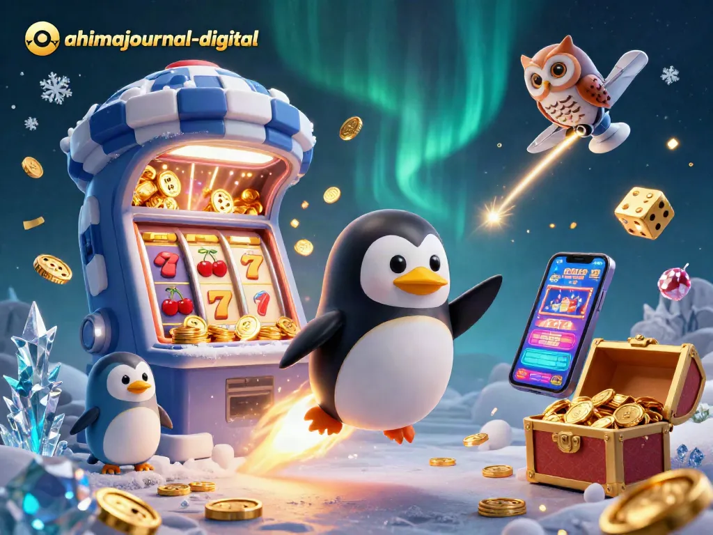 Engage with ahimajournal-digital as a golden penguin wins big at a casino-themed extravaganza.