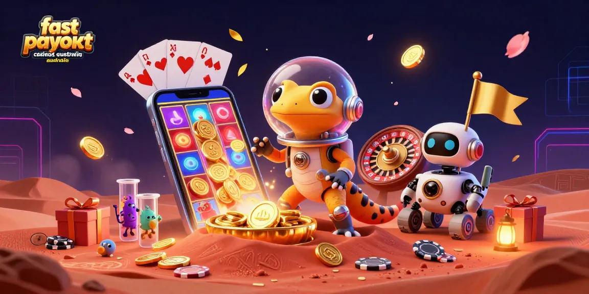 Exciting scene of fast payout casinos australia with golden casino discovery on Mars.